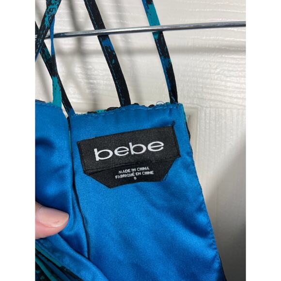 Bebe Blue Teal Animal Print Mesh Ruffle Skirt Mini Party Dress Cocktail Holiday - Picture 6 of 9